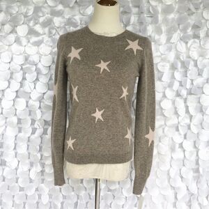 Cynthia Rowley 100% 2-ply Cashmere Small Taupe Pink Star Print Crew Neck…